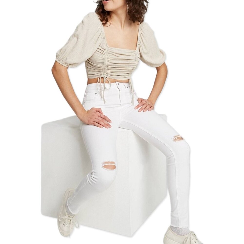 EUC White High-Rise Distressed Skinny Jeans - Womens Juniors Size 18 (34 Waist) - Picture 1 of 3